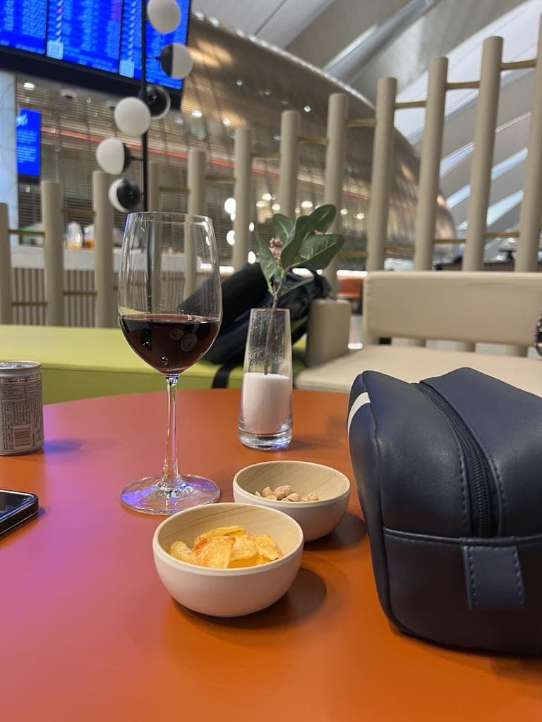 Unwinding at the airport lounge between trips